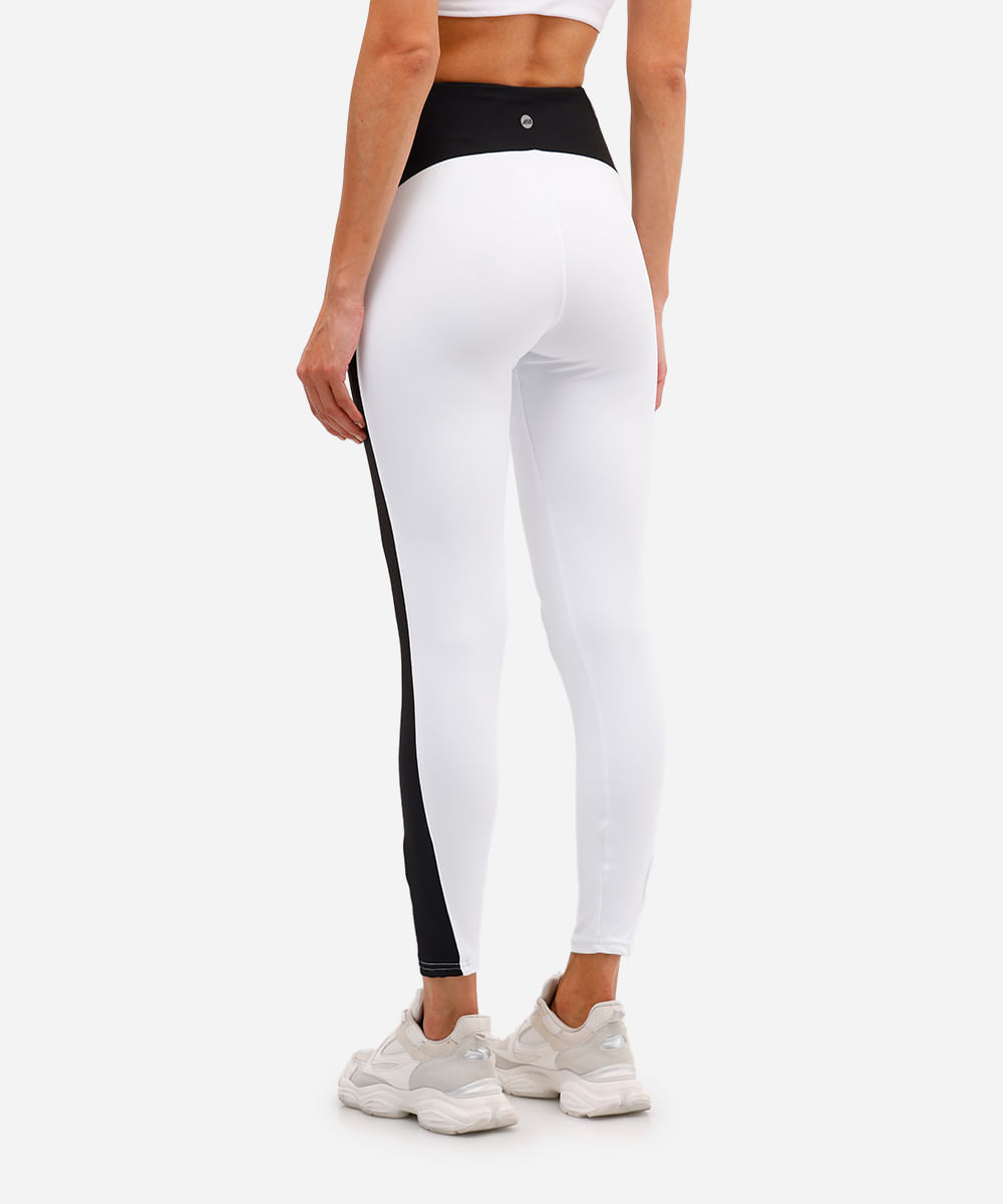 calça legging feminina esportiva com recortes laterais branca