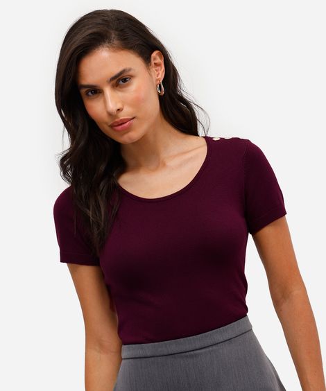 blusa baby look feminina de tricot com botões vinho