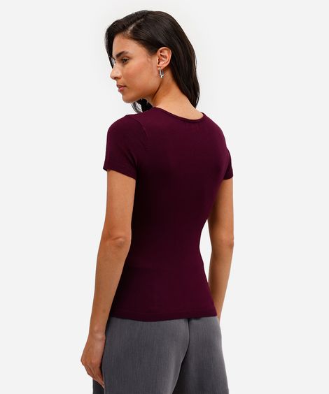 blusa baby look feminina de tricot com botões vinho