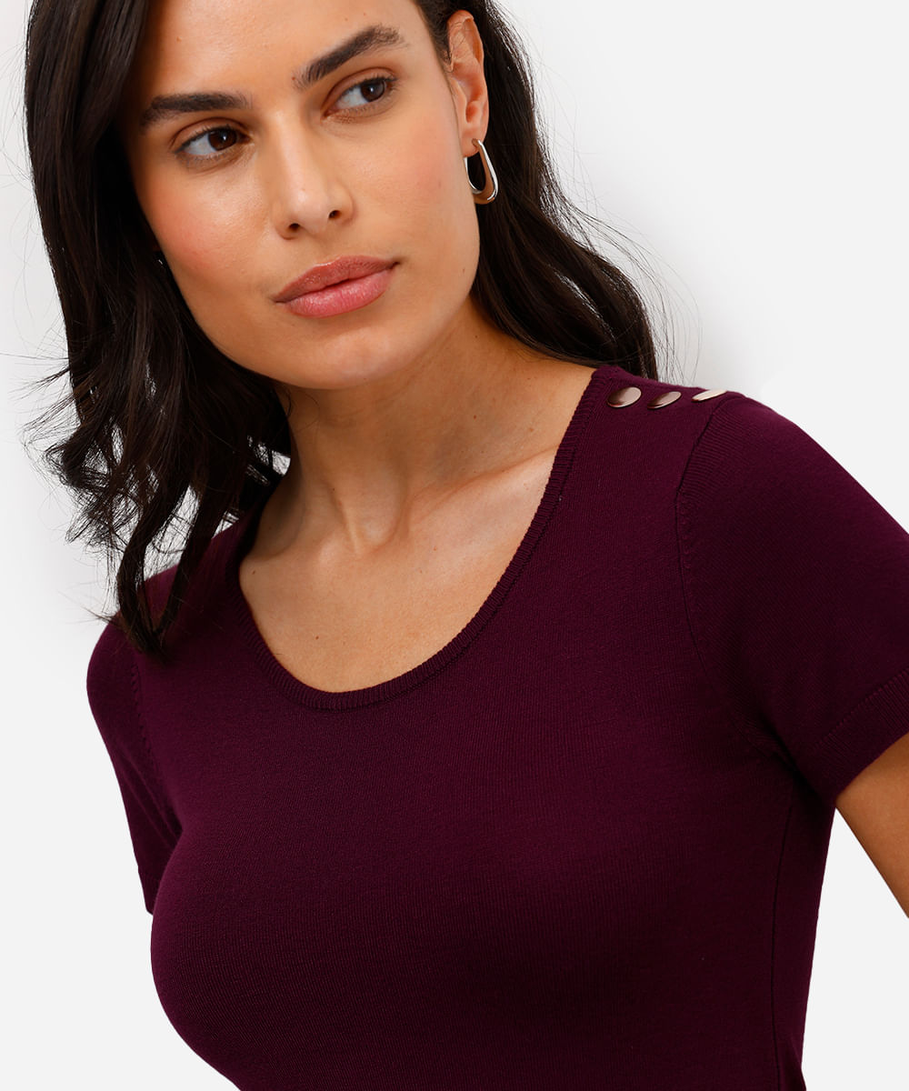 blusa baby look feminina de tricot com botões vinho