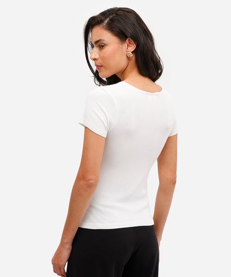 blusa baby look feminina de tricot com botões off white