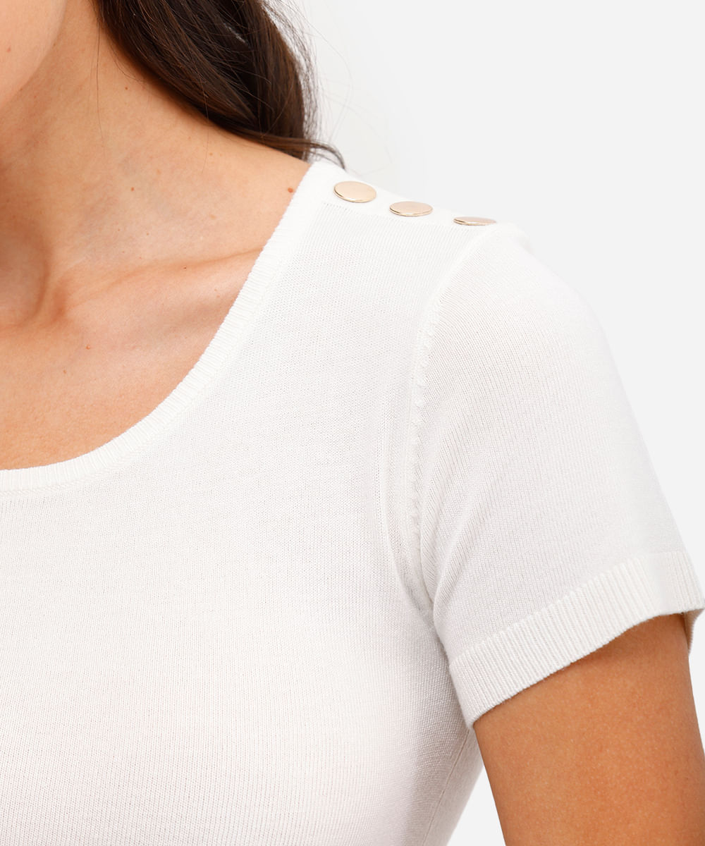 blusa baby look feminina de tricot com botões off white