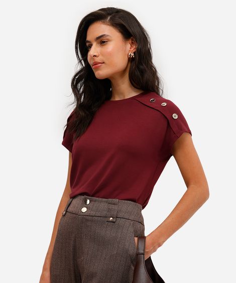blusa feminina de viscose com botões vinho