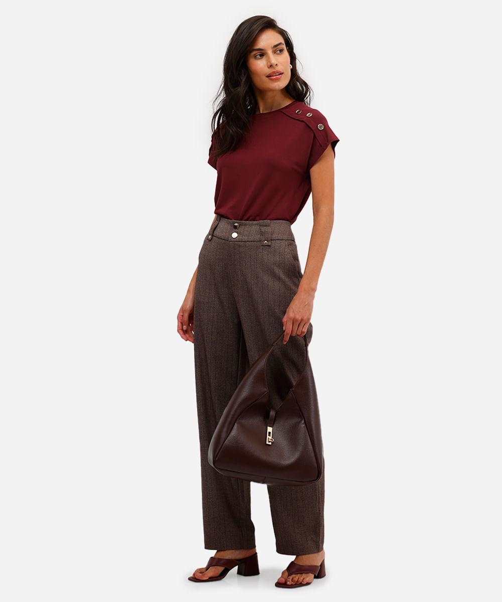 blusa feminina de viscose com botões vinho