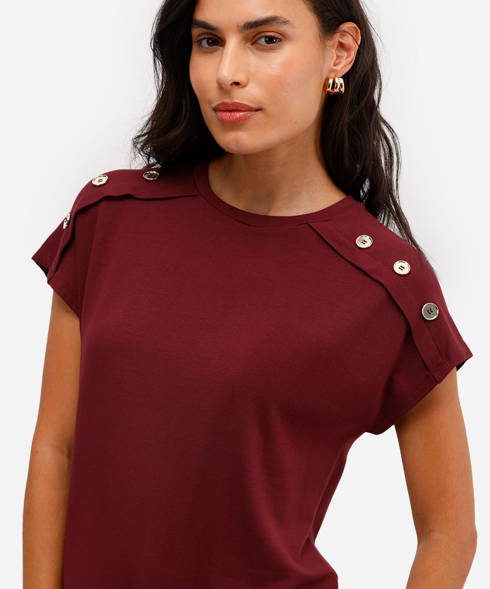 blusa feminina de viscose com botões vinho