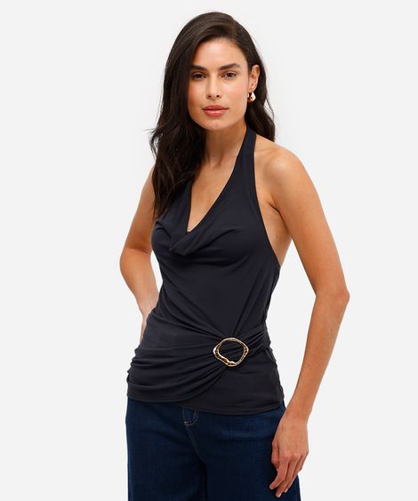 blusa frente única feminina com fivela preta