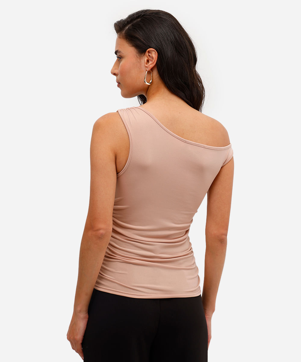blusa feminina franzida assimétrica bege