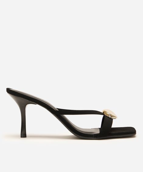 tamanco salto fino bico quadrado oneself preto