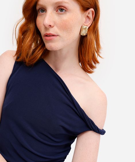 blusa feminina franzida assimétrica azul