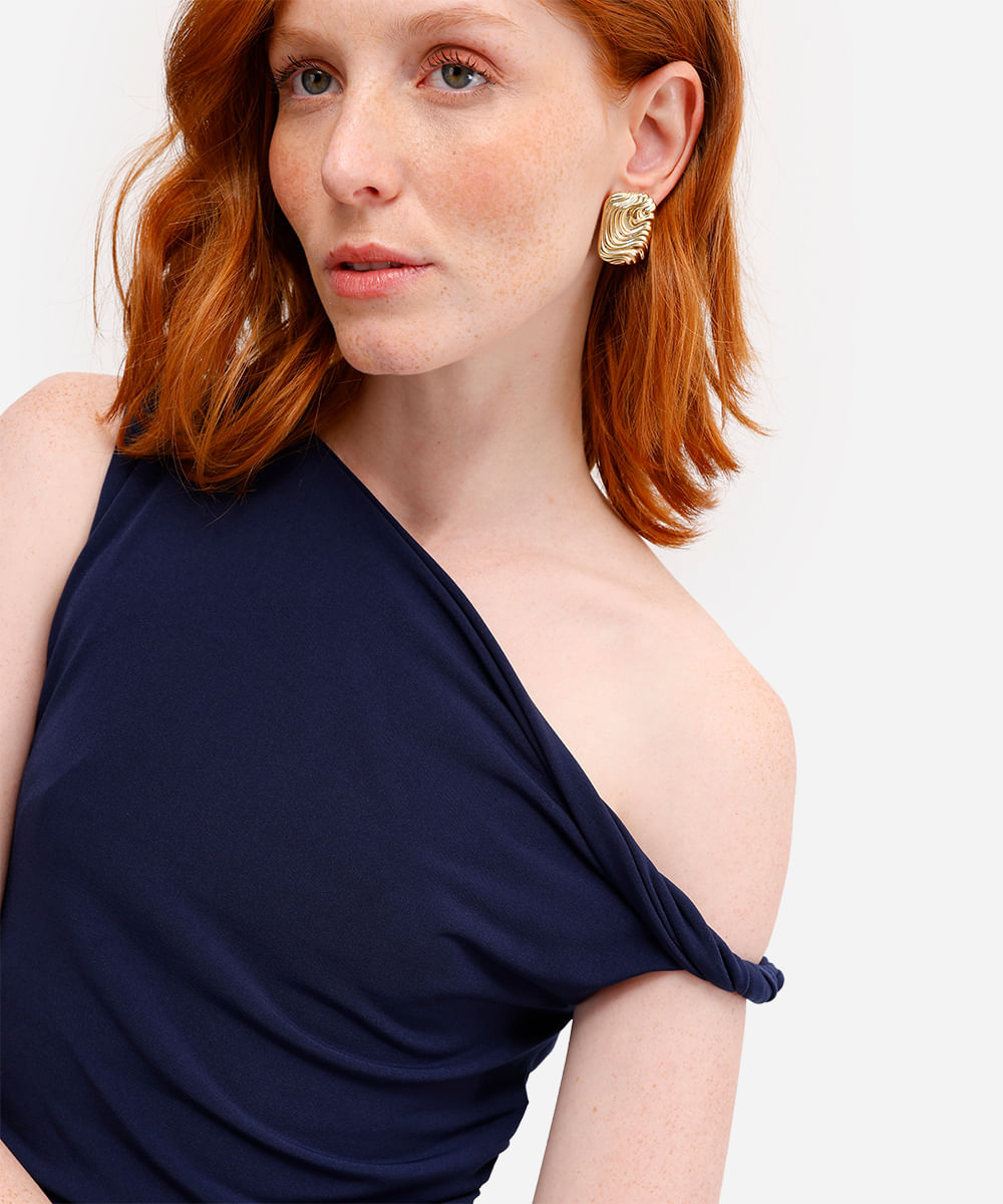 blusa feminina franzida assimétrica azul