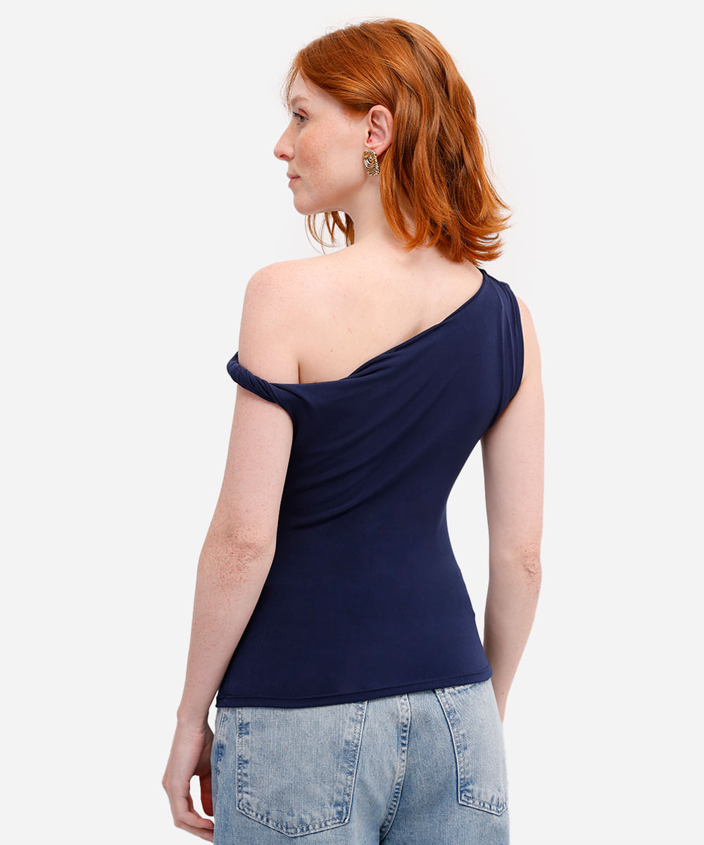 blusa feminina franzida assimétrica azul
