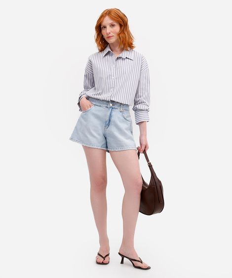 short feminino jeans cintura média azul
