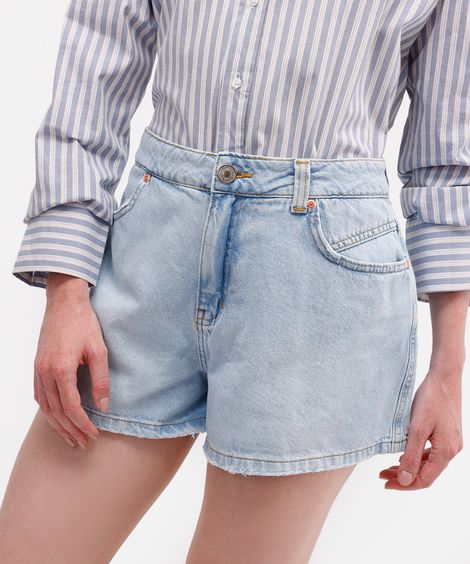 short feminino jeans cintura média azul