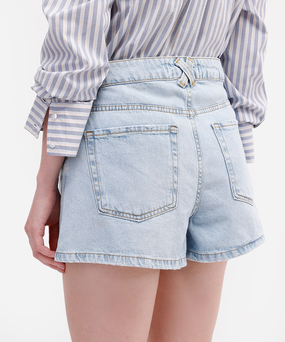 short feminino jeans cintura média azul
