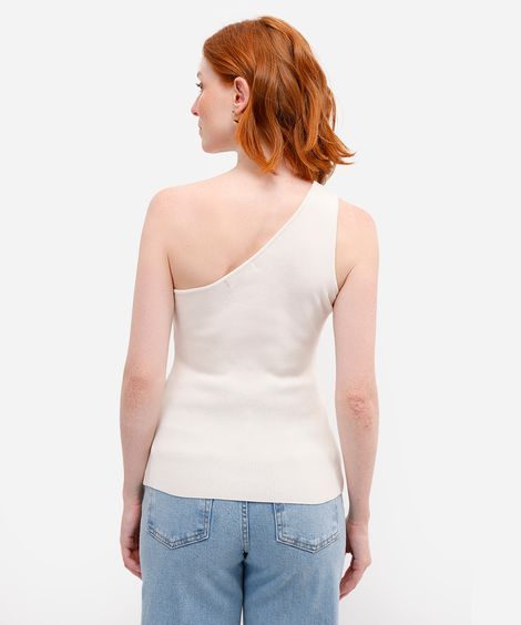 blusa ombro único feminina de tricot com fivela off white