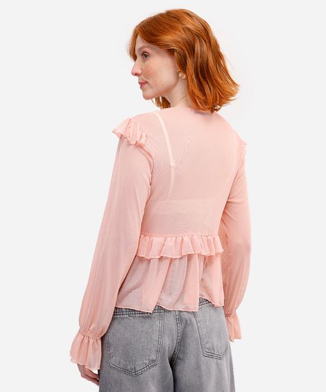 bata feminina de tule com babados rosa