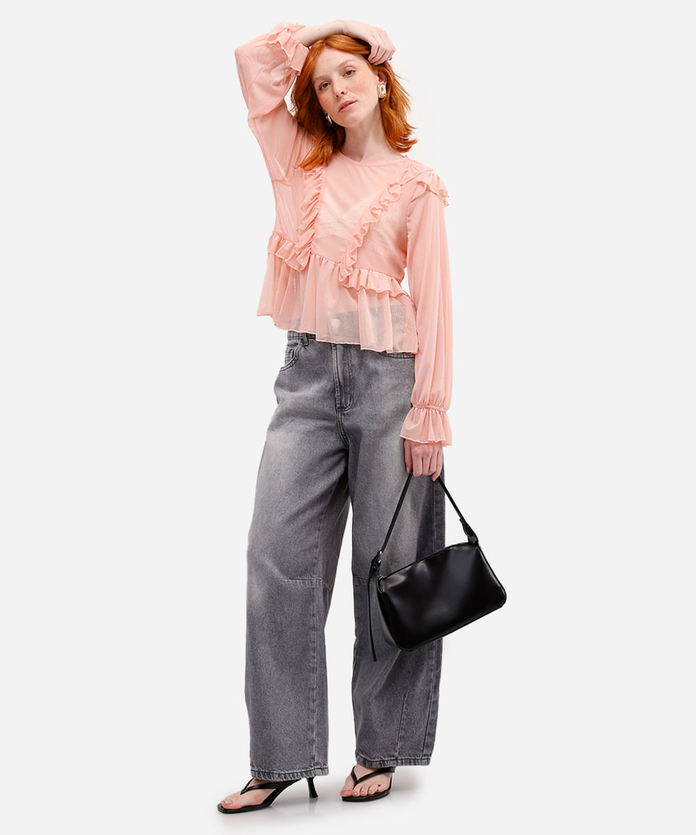 bata feminina de tule com babados rosa