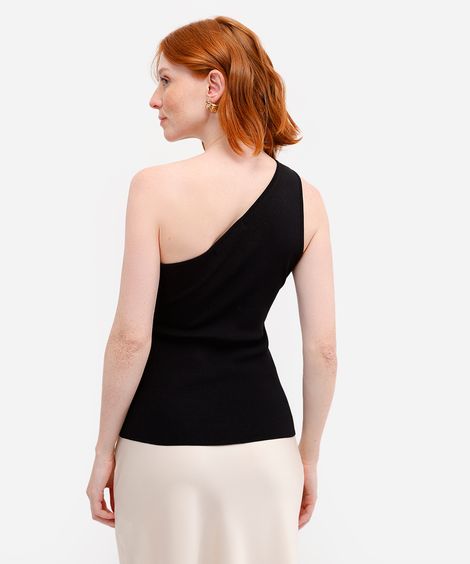 blusa ombro único feminina de tricot preta