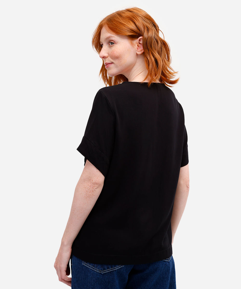 blusa feminina de viscose decote v manga curta preta