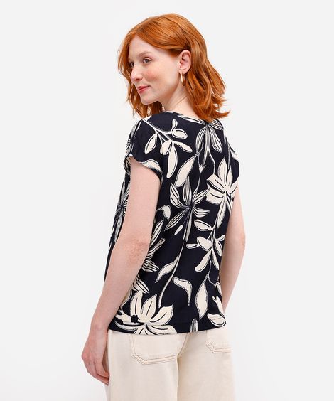 blusa feminina floral texturizada azul