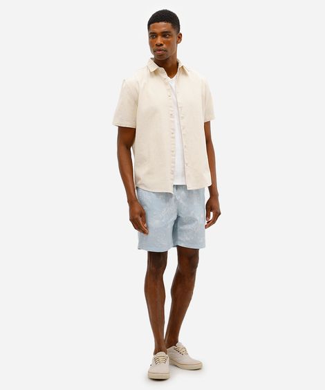 short masculino com algodão folhagens azul