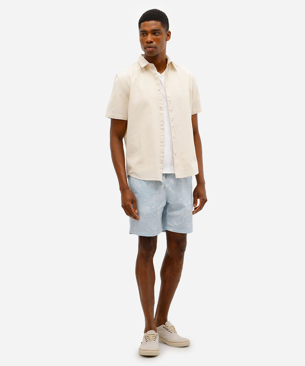 short masculino com algodão folhagens azul