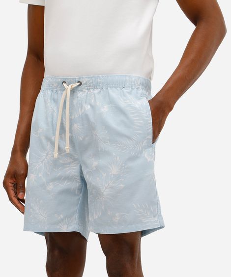 short masculino com algodão folhagens azul