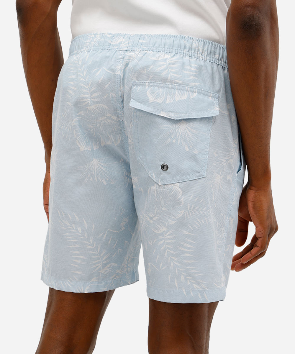 short masculino com algodão folhagens azul