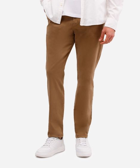 calça masculina de alfaiatada com elástico e bolsos bege