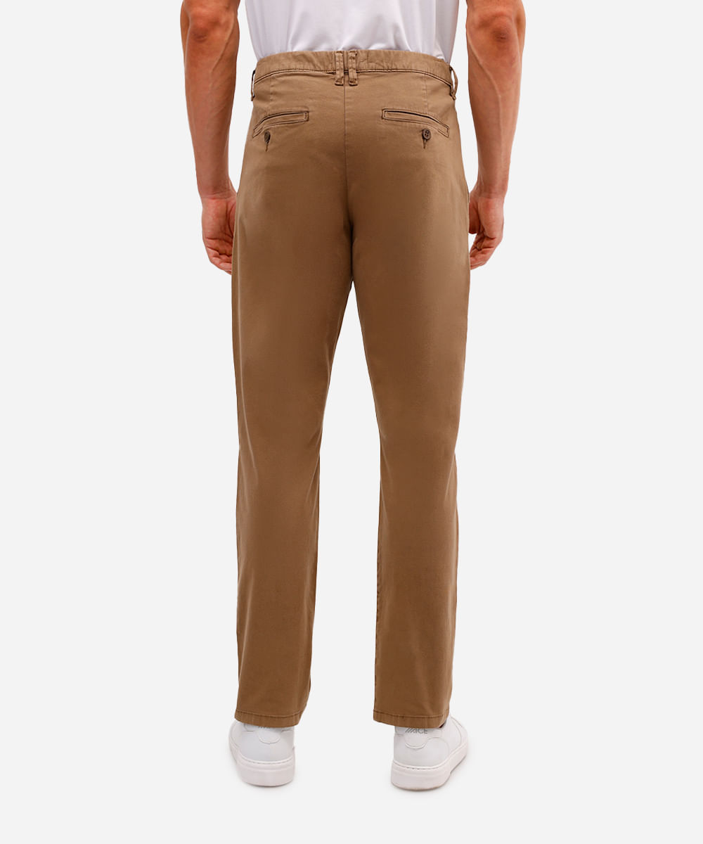 calça masculina de alfaiatada com elástico e bolsos bege