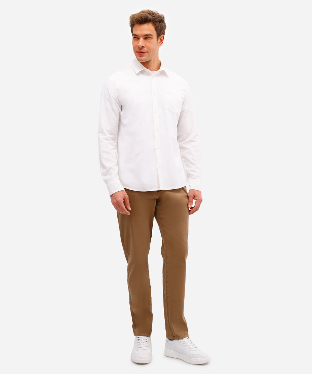 calça masculina de alfaiatada com elástico e bolsos bege