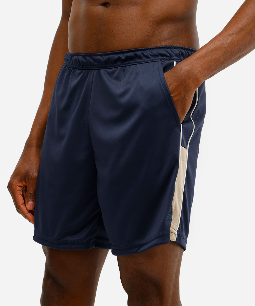 short masculino esportivo com recortes e nervuras azul