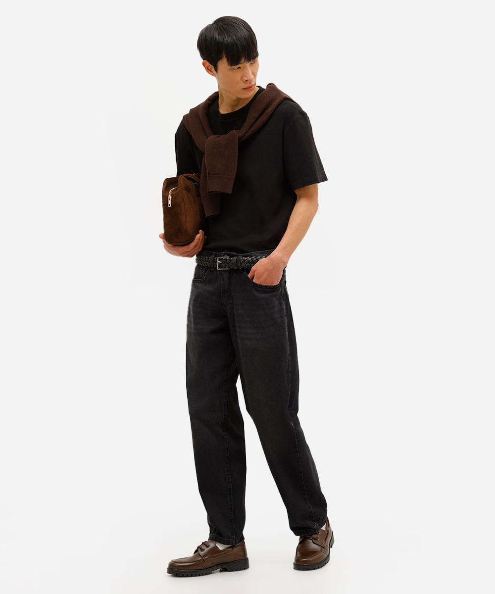 calça skater masculina jeans preta