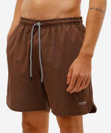 short masculino cós elástico marrom