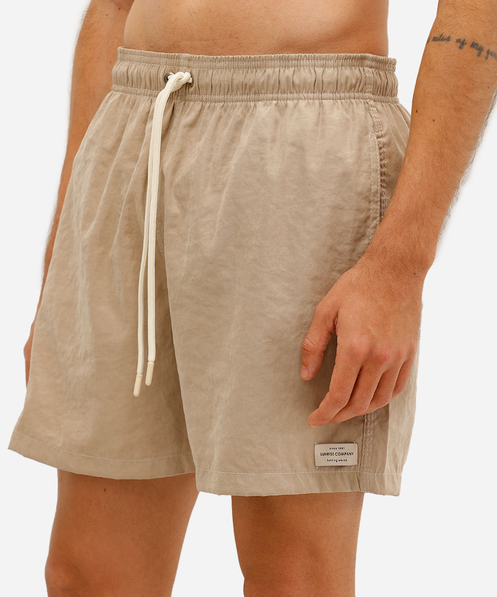short masculino cós elástico com cordão bege