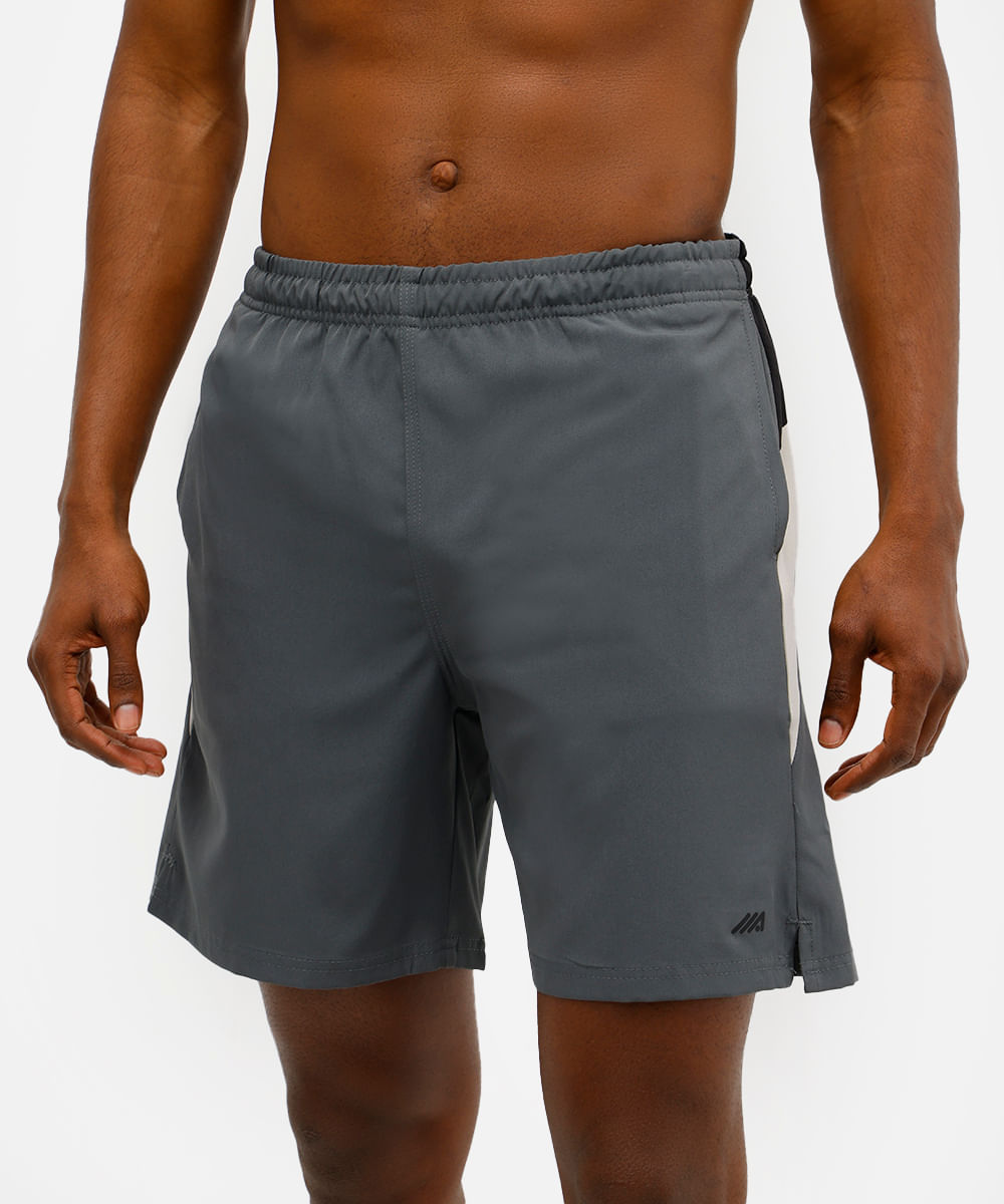 short masculino esportivo com recortes cinza