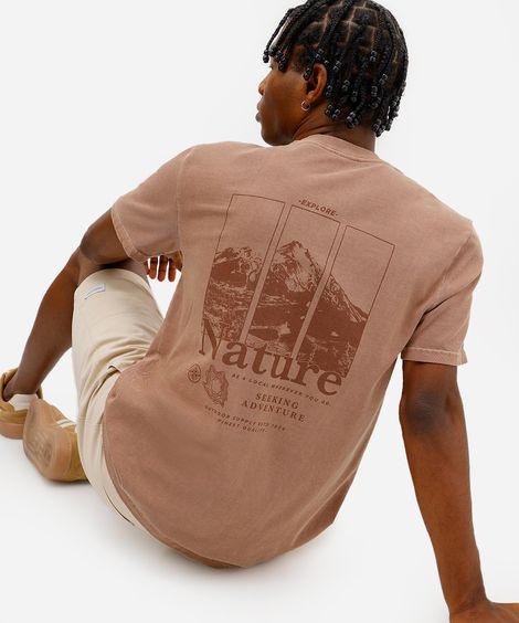camiseta masculina de algodão estampada estonada laranja
