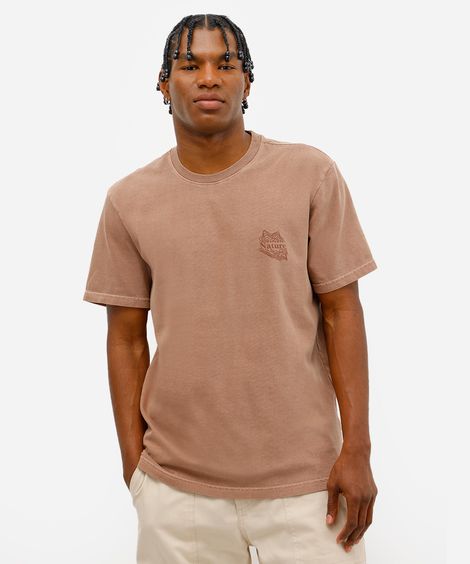 camiseta masculina de algodão estampada estonada laranja