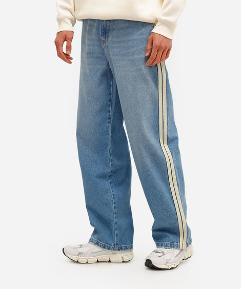 calça baggy masculina jeans com listras azul