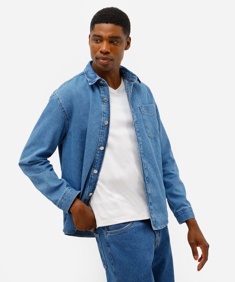 camisa overshirt masculina jeans azul