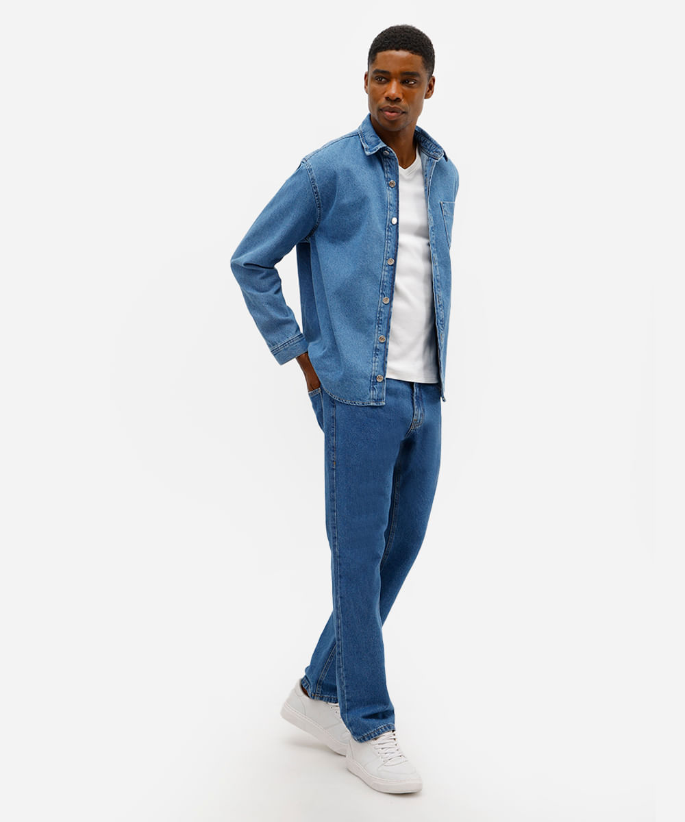 camisa overshirt masculina jeans azul