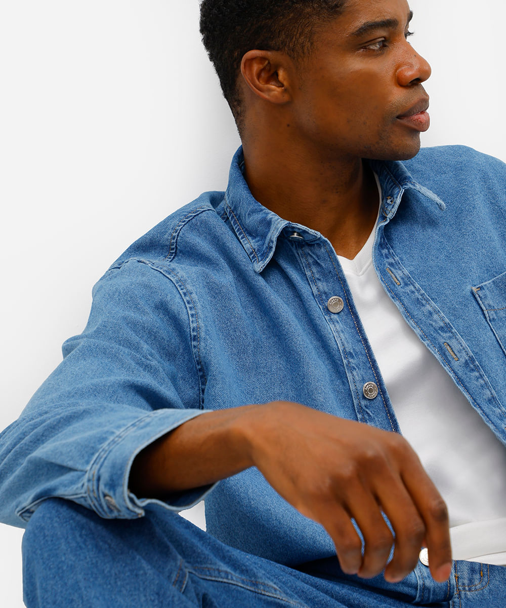 camisa overshirt masculina jeans azul