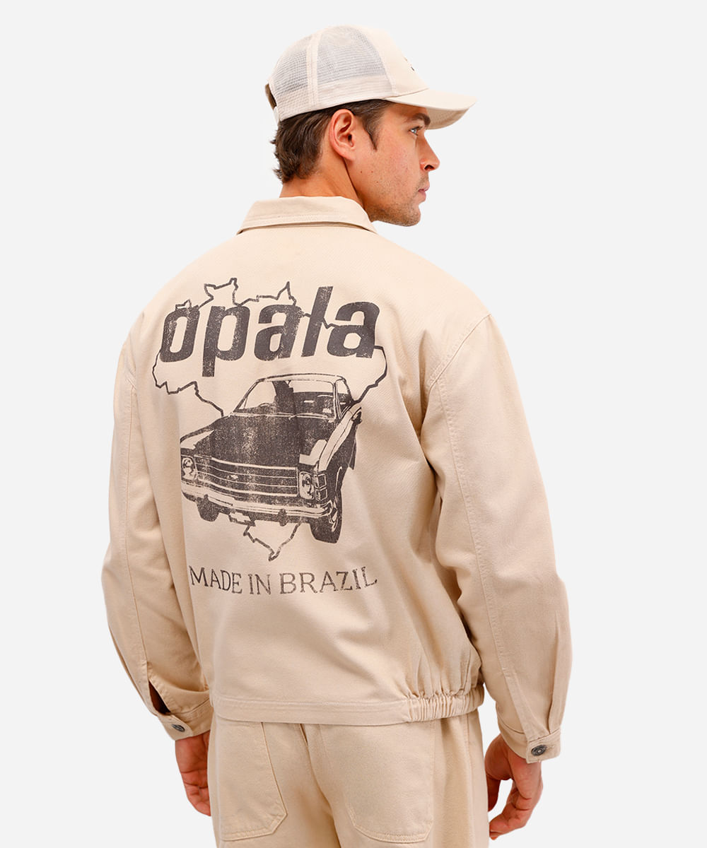 jaqueta masculina de sarja chevrolet opala bege
