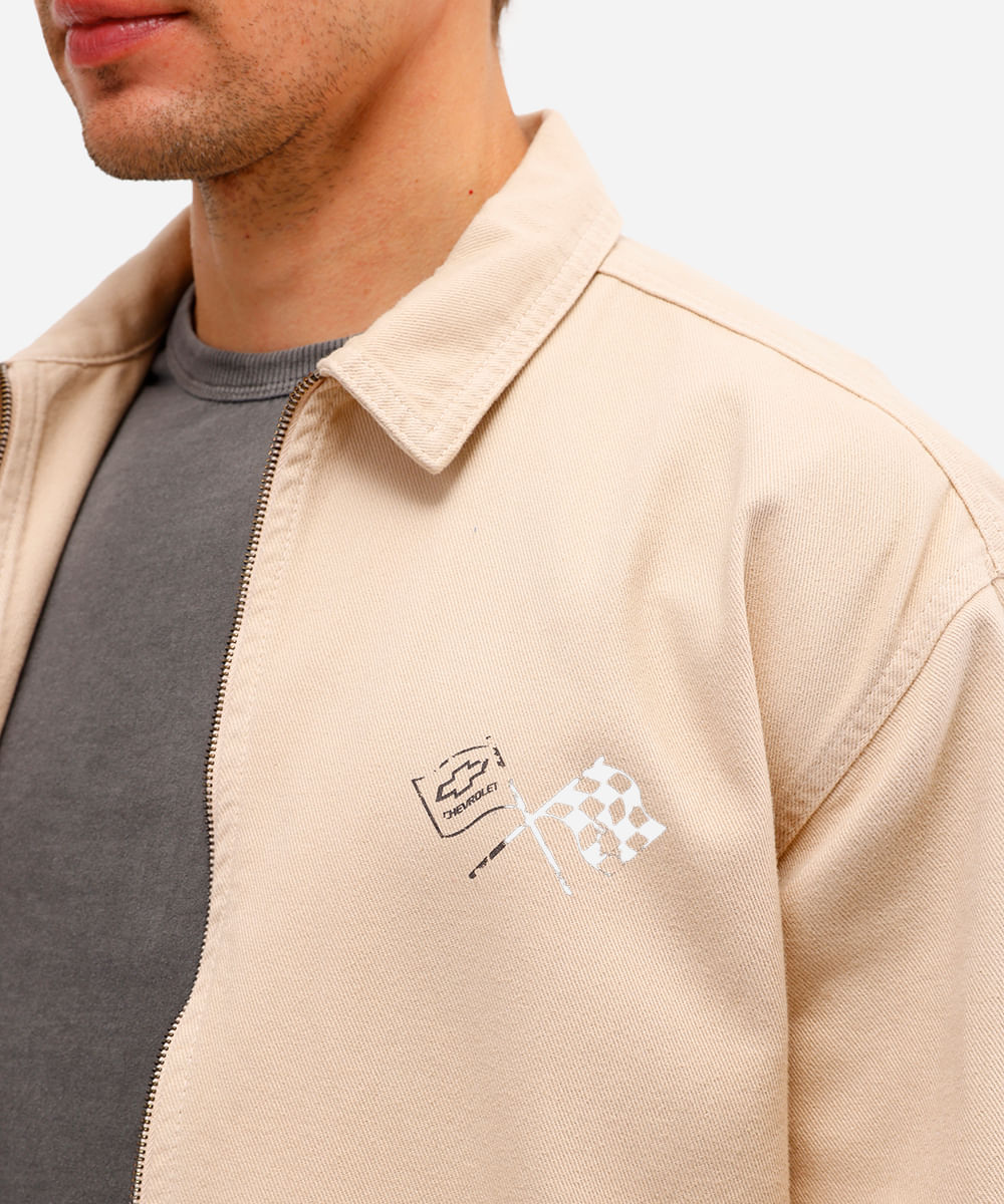 jaqueta masculina de sarja chevrolet opala bege