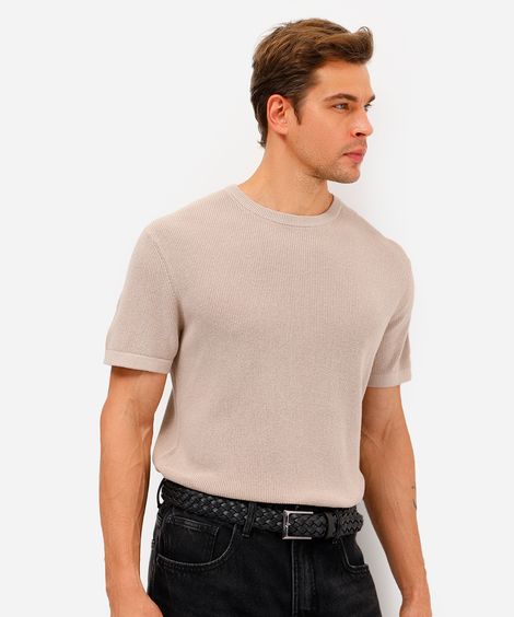 camiseta masculina manga curta comfort tricot bege