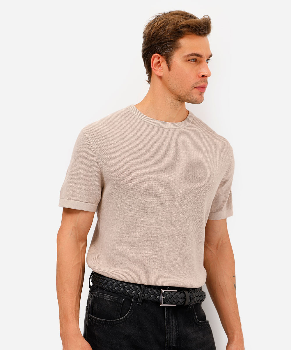 camiseta masculina manga curta comfort tricot bege