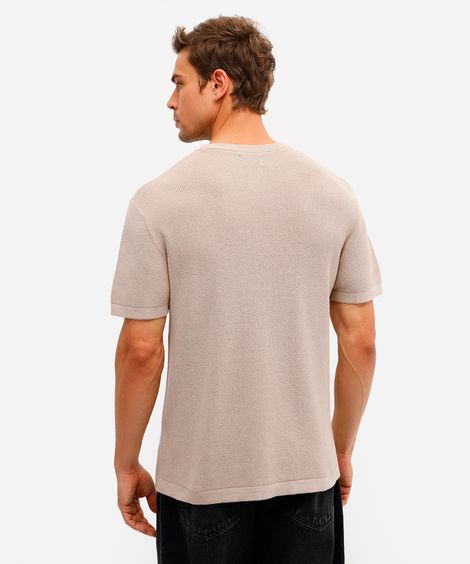 camiseta masculina manga curta comfort tricot bege
