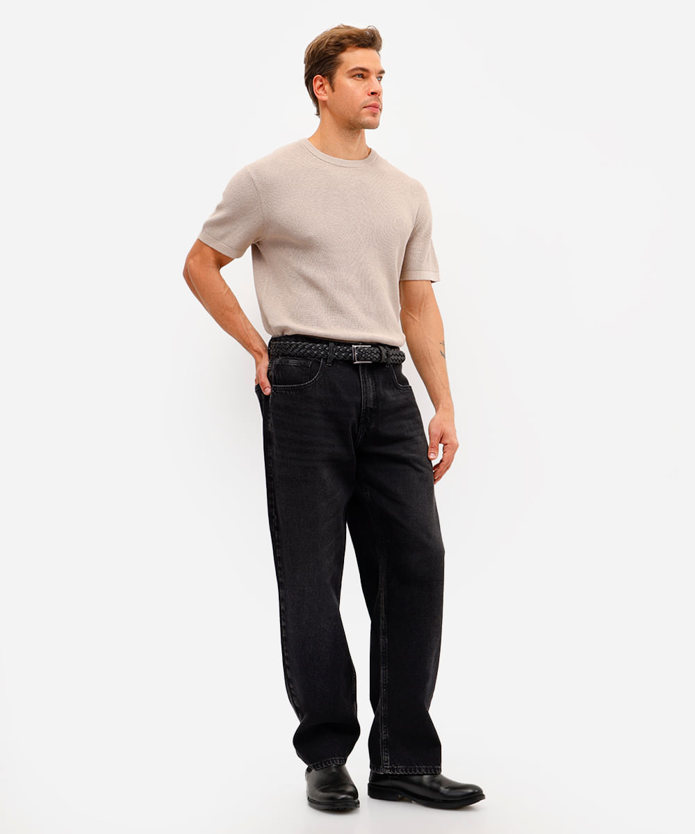 camiseta masculina manga curta comfort tricot bege