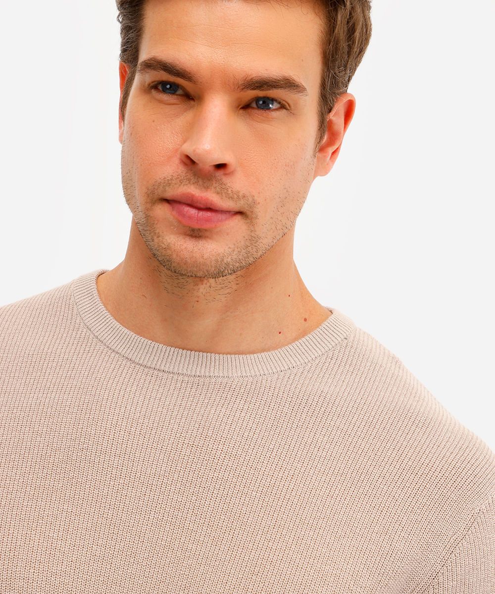 camiseta masculina manga curta comfort tricot bege