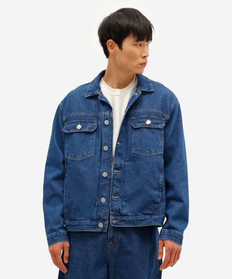 jaqueta masculina jeans com pregas azul